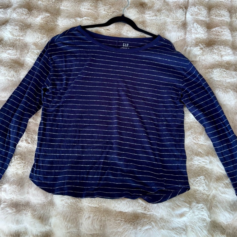 GAP Navy and White Striped Long-Sleeve Tee